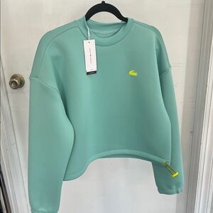 Lacoste Women's Light Green Sweatshirt with Yellow Logo